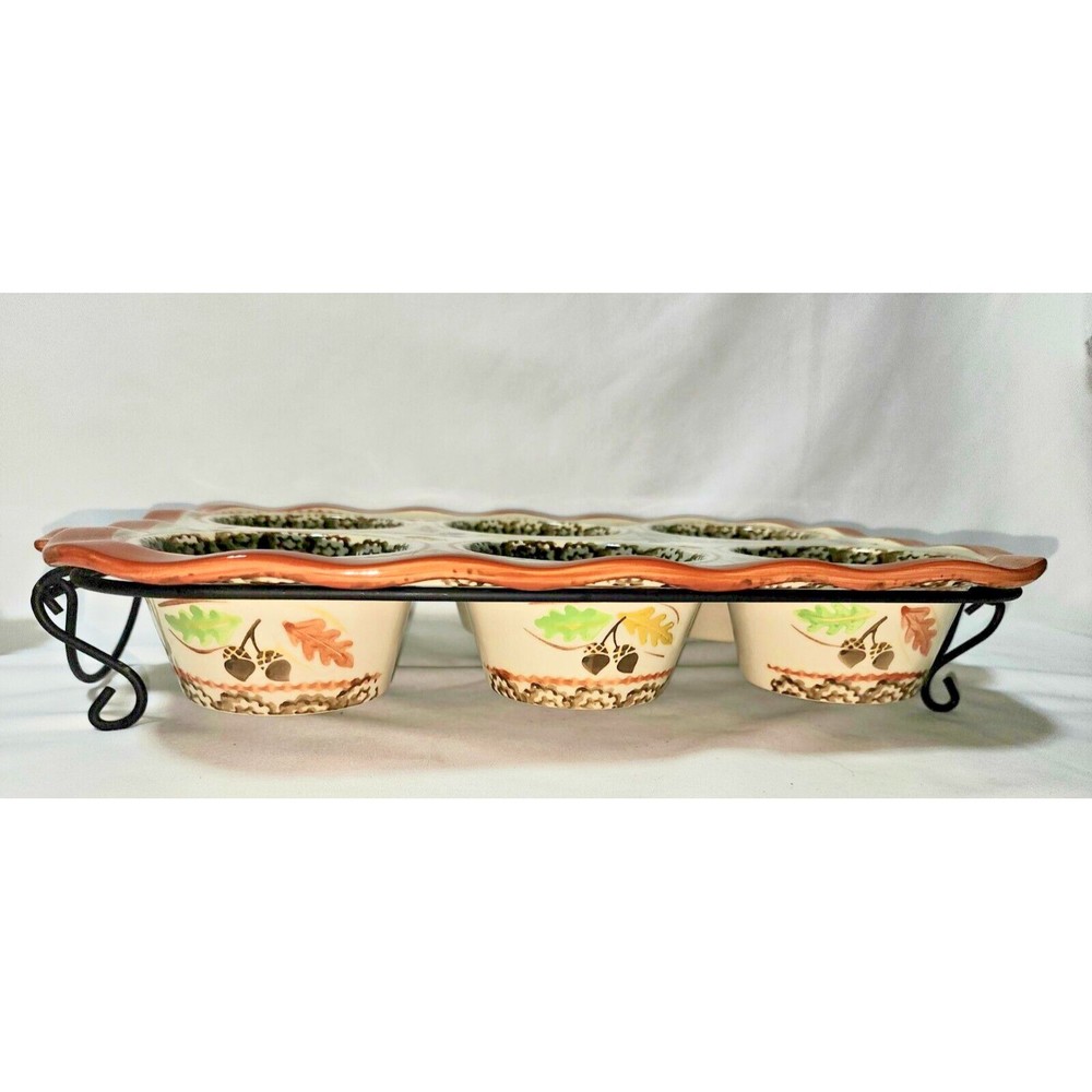 Temptations by Tara Old World Fall Harvest Leaves Acorns Muffin Pan Bakeware